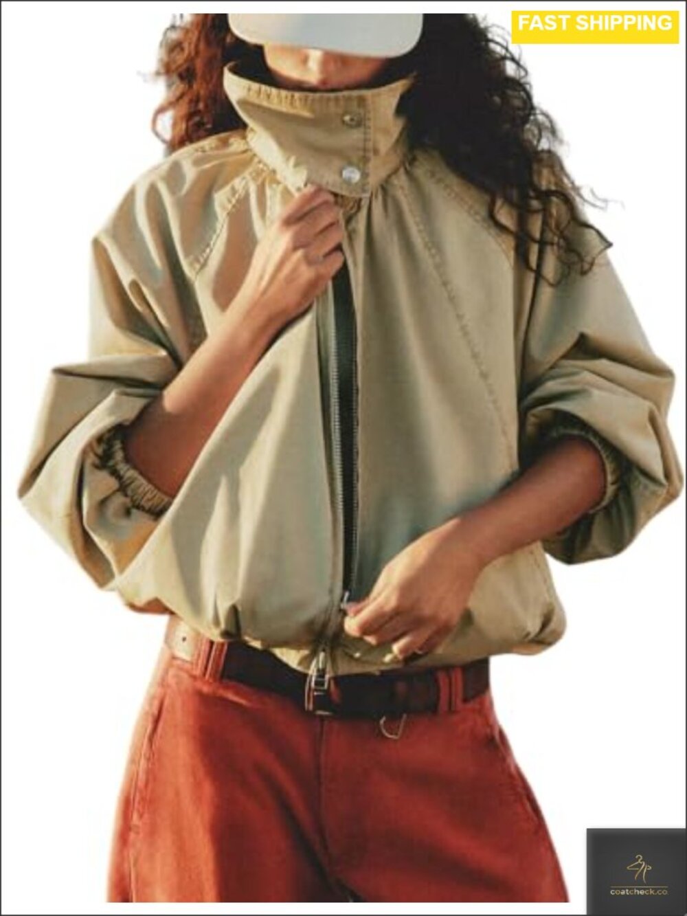 Funnel Neck Bomber Jacket Washed Distressed Cotton Zip Up Fall Coat